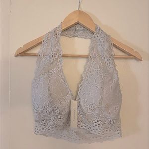 Francesca’s Boutique Light Grey halter top lace bralette. Brand New with Tags